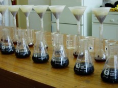 Humic acids are being extracted from the peat samples